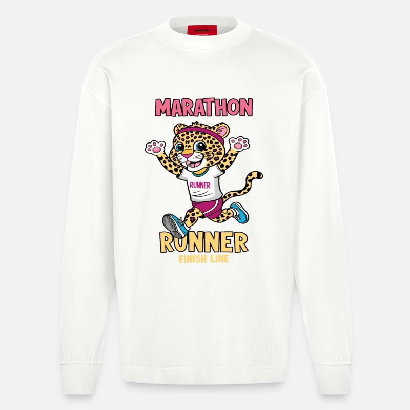 Leopard Marathon Läufer - Heavyweight Oversized Organic Langarmshirt Made in EU - OFF WHITE