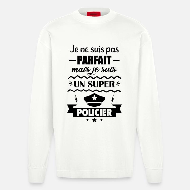 Nicht perfekt, aber super Polizei - Heavyweight Oversized Organic Langarmshirt Made in EU - OFF WHITE