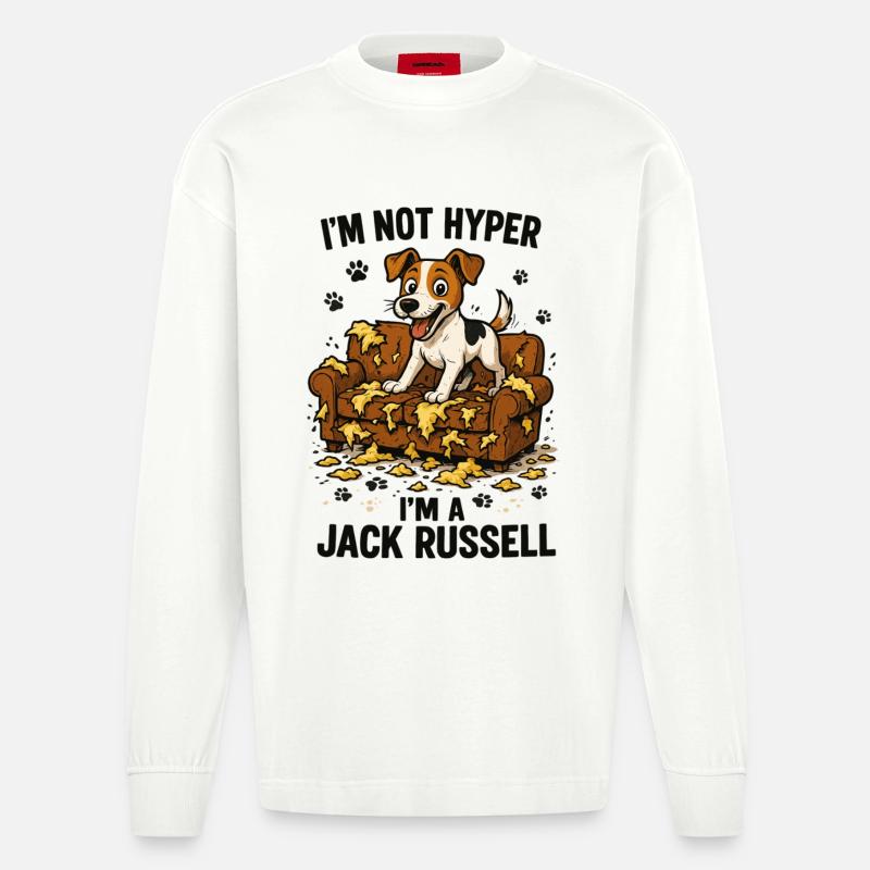 Jack Russell Terrier witzig hyperaktiv Geschenk - Heavyweight Oversized Organic Langarmshirt Made in EU - OFF WHITE