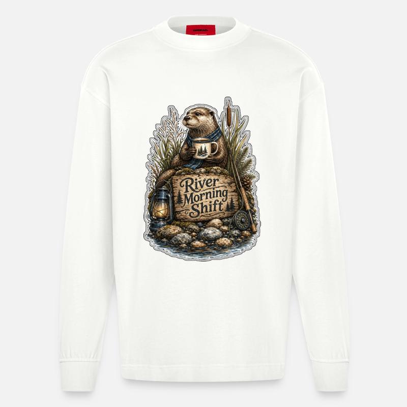 River Morning Shift Otter - Heavyweight Oversized Organic Langarmshirt Made in EU - OFF WHITE
