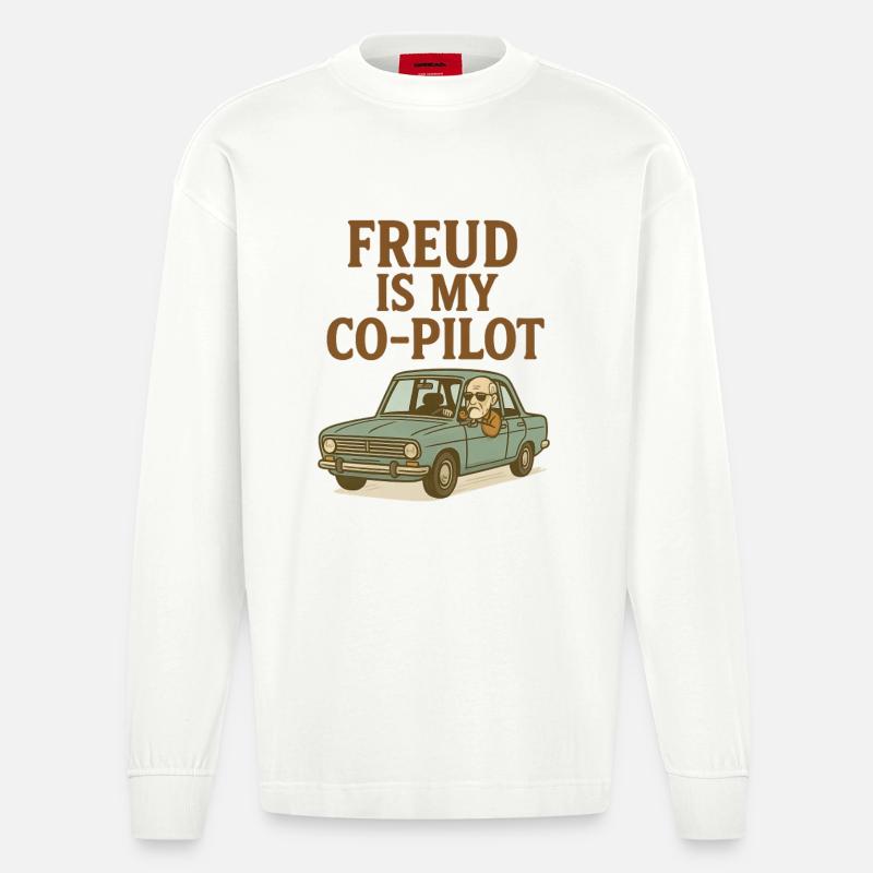 Freud ist mein Co-Pilot - Heavyweight Oversized Organic Langarmshirt Made in EU - OFF WHITE