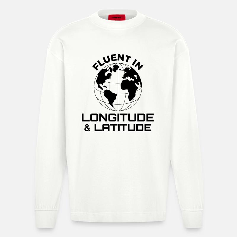 Fluent Longitude Latitude GIS Globe - Manches longues bio épais oversize fabriqué en UE - OFF WHITE