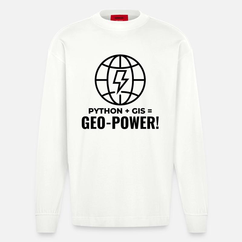 Python GIS Geo-Power Programming Geospatial - Heavyweight Oversized Organic Longsleeve Shirt Made in EU - OFF WHITE