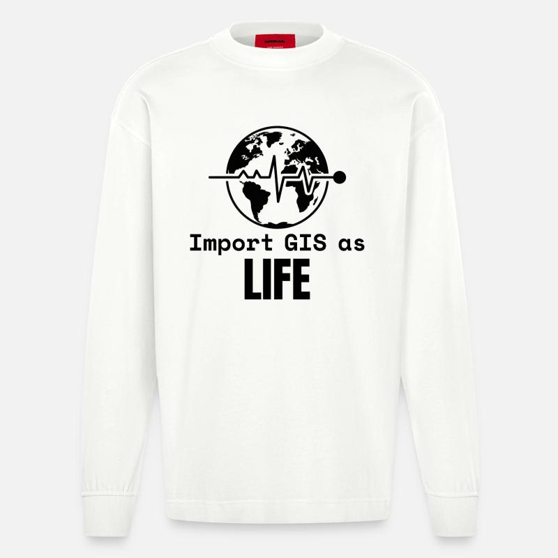 GIS Life Geospatial Mapping Datenanalyse - Heavyweight Oversized Organic Langarmshirt Made in EU - OFF WHITE