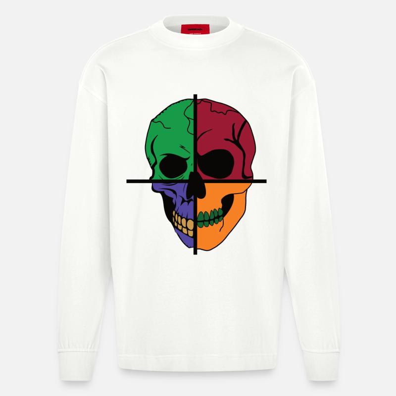 Vier geteilter Skelettschädel - Heavyweight Oversized Organic Langarmshirt Made in EU - OFF WHITE
