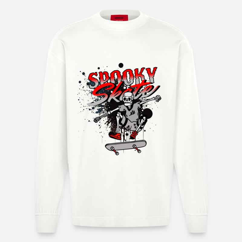 Skull Skateboard Graffiti Design - Heavyweight Oversized Organic Langarmshirt Made in EU - OFF WHITE