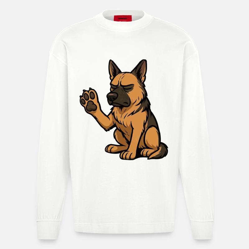 Deutscher Schäferhund Schäferhunde Schäferhunde - Heavyweight Oversized Organic Langarmshirt Made in EU - OFF WHITE