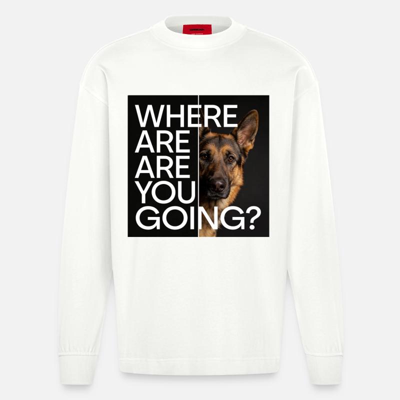Deutscher Schäferhund Statement Motiv - Heavyweight Oversized Organic Langarmshirt Made in EU - OFF WHITE