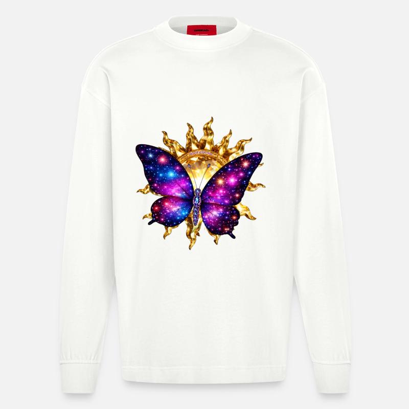 Monde du Soleil – Lumière Cosmique Éternelle - Manches longues bio épais oversize fabriqué en UE - OFF WHITE