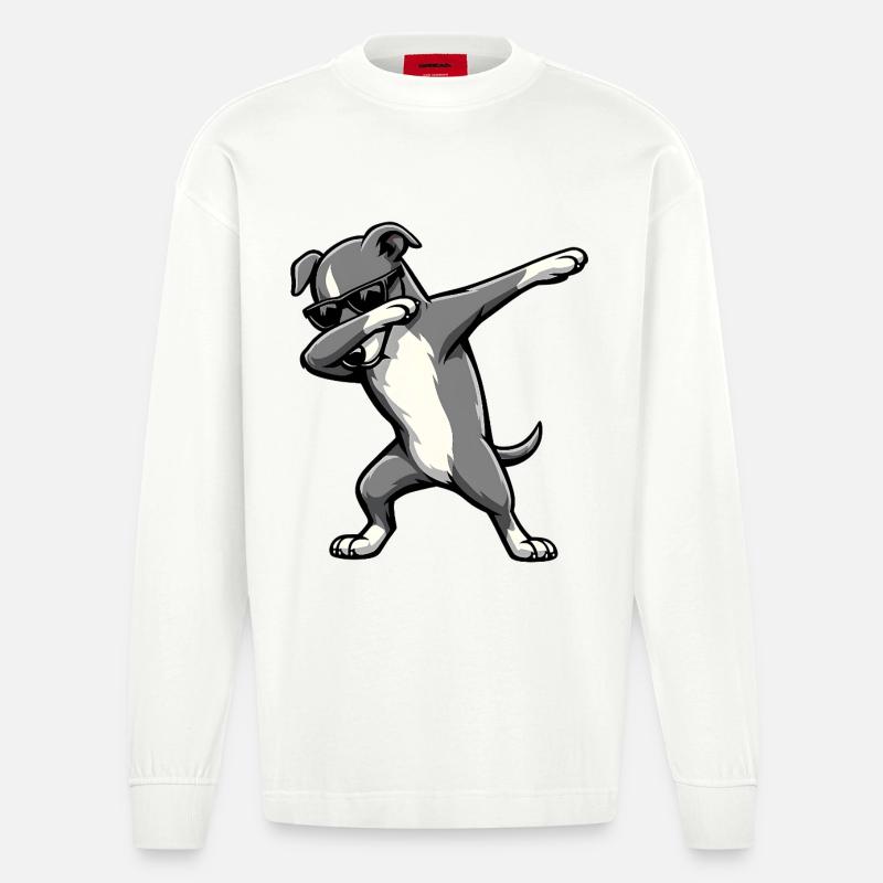 Dabbing Greyhound - Heavyweight Oversized Organic Langarmshirt Made in EU - OFF WHITE