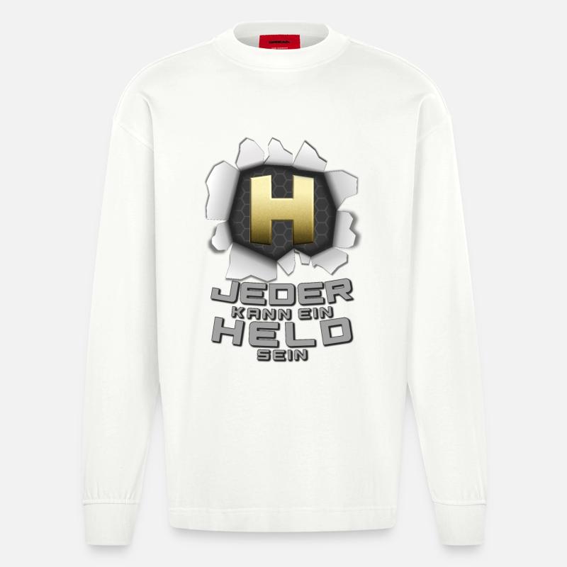 Jeder kann ein Held sein - Heavyweight Oversized Organic Langarmshirt Made in EU - OFF WHITE