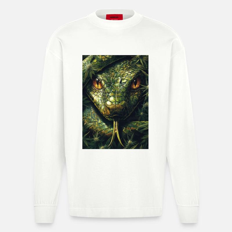 Schlangenauge mit Blattmuster - Heavyweight Oversized Organic Langarmshirt Made in EU - OFF WHITE