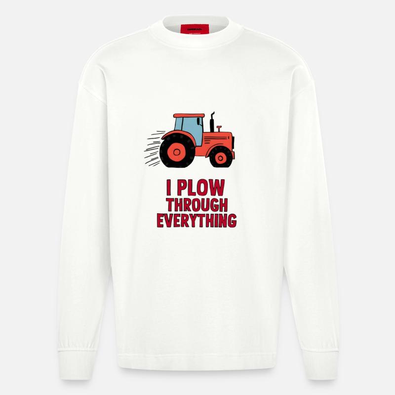 I Plow Through Everything - Heavyweight Oversized Organic Langarmshirt Made in EU - OFF WHITE
