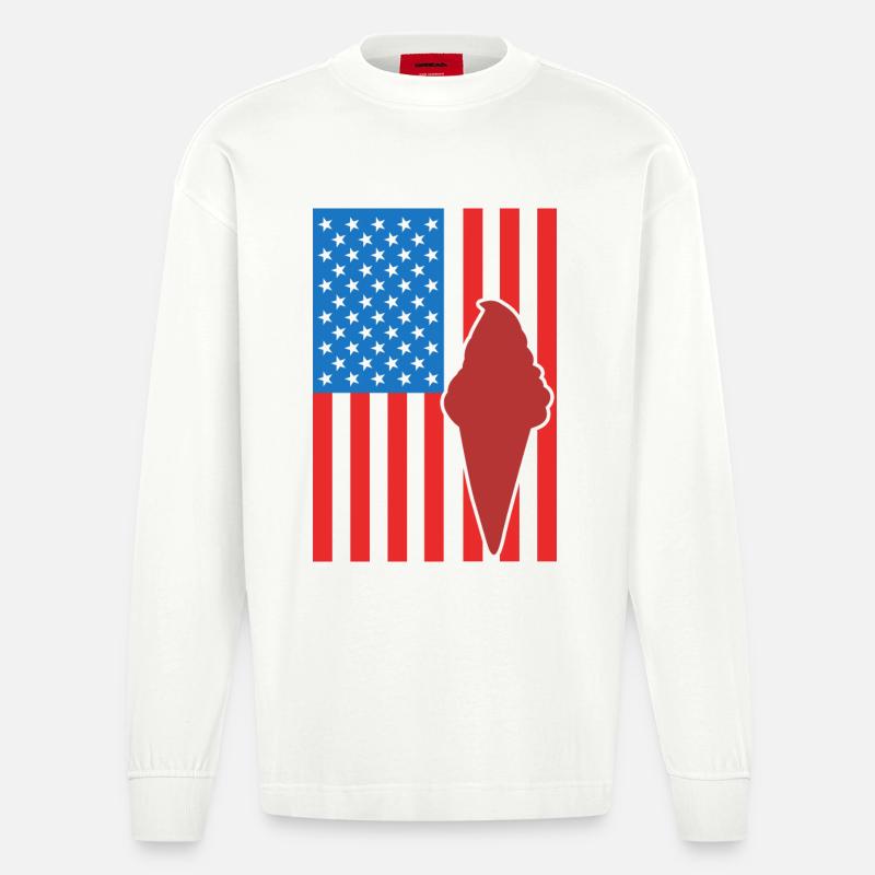 Crème glacée Drapeau des États-Unis - Manches longues bio épais oversize fabriqué en UE - OFF WHITE