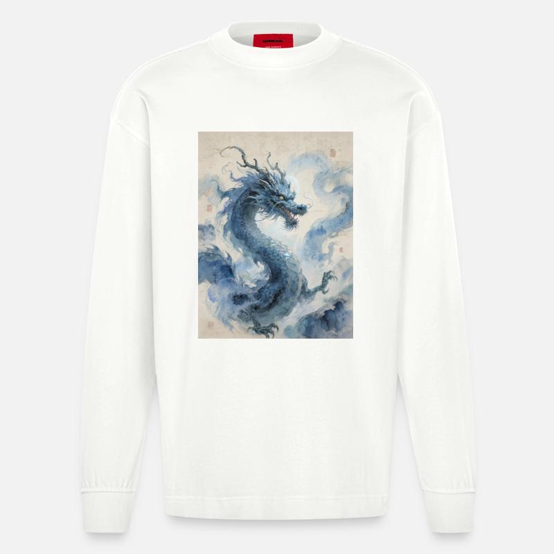 L'Apothéose Céleste : Dragon Bleu – Infinité - Manches longues bio épais oversize fabriqué en UE - OFF WHITE