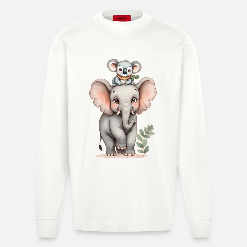 Wilde Freundschaft: Elefant und Koala 🐘 🐨 - Heavyweight Oversized Organic Langarmshirt Made in EU - OFF WHITE