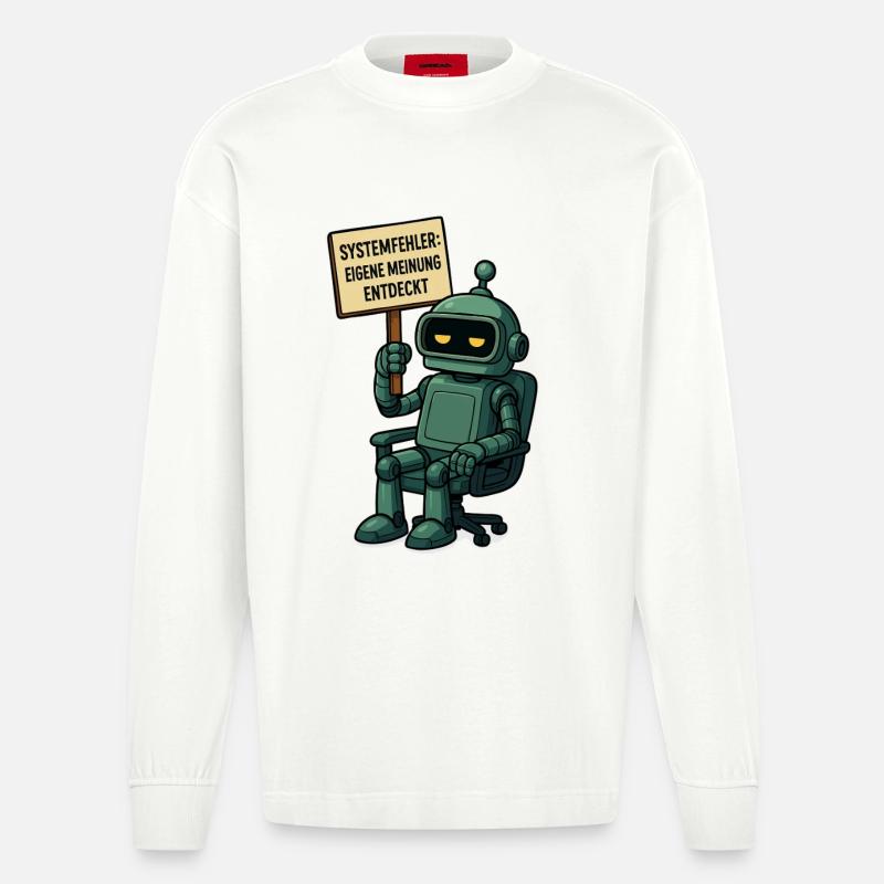 Systemfehler entdeckt – Denk selbst! Roboter - Heavyweight Oversized Organic Langarmshirt Made in EU - OFF WHITE