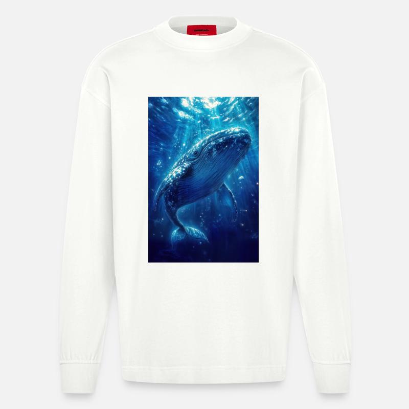 Illustration eines Wals - Heavyweight Oversized Organic Langarmshirt Made in EU - OFF WHITE