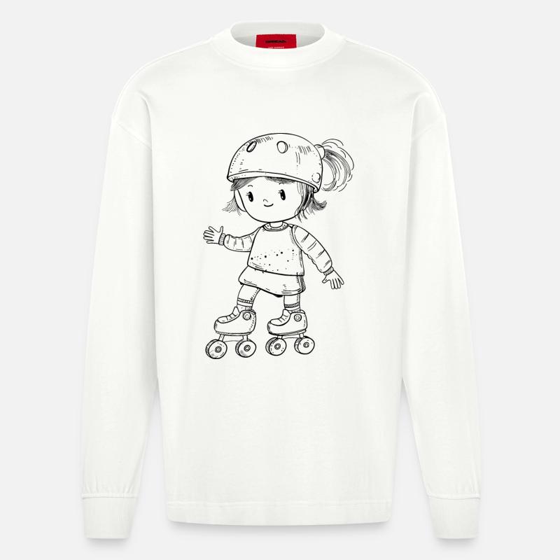 Rollschuhfahrerin Comic Look - Heavyweight Oversized Organic Langarmshirt Made in EU - OFF WHITE