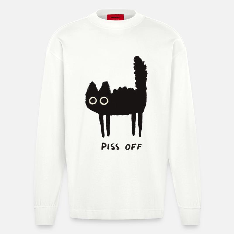 Grumpy Kitty Vibes – Leave Me Alone - Heavyweight Oversized Organic Longsleeve Shirt Made in EU - OFF WHITE