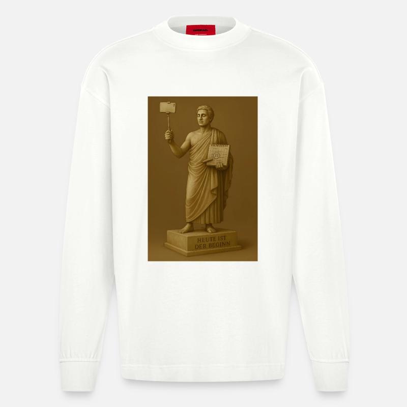 Statue moderne avec smartphone et calendrier - Manches longues bio épais oversize fabriqué en UE - OFF WHITE