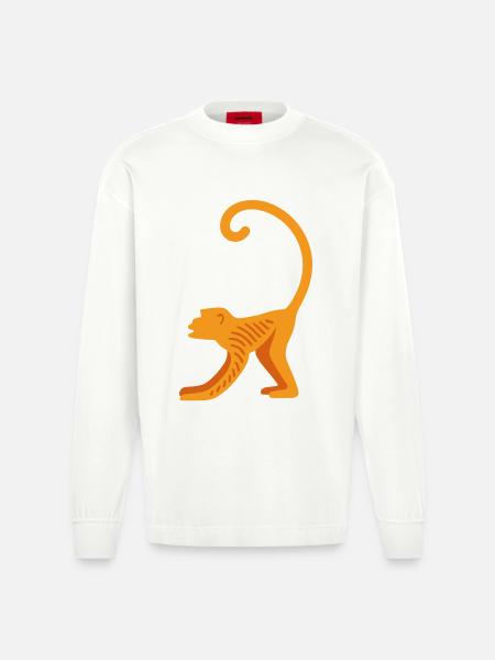 Orangutan line logo - Heavyweight Oversized Organic Longsleeve Shirt Made in EU - OFF WHITE