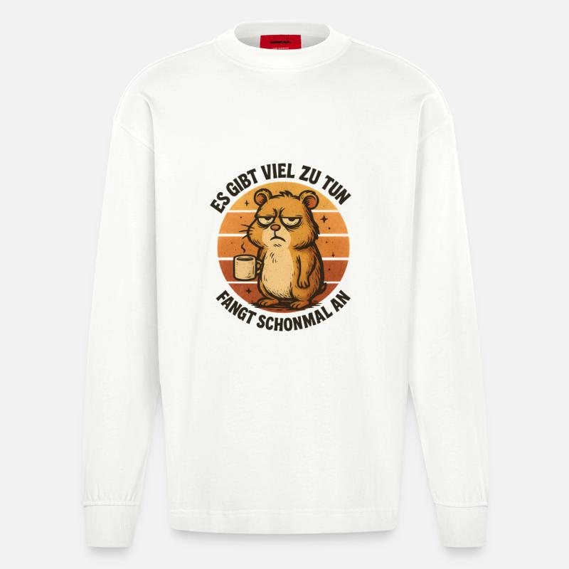 Grimmiger Hamster mit Kaffee - Heavyweight Oversized Organic Langarmshirt Made in EU - OFF WHITE