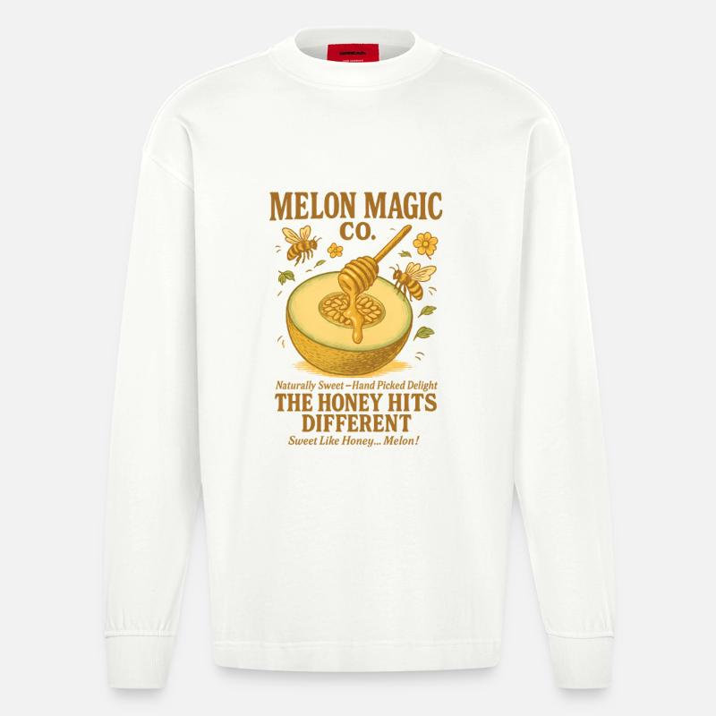 Été rétro de pastèque - Manches longues bio épais oversize fabriqué en UE - OFF WHITE