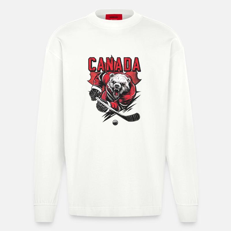 Kanada - Eisbär Eishockey - Heavyweight Oversized Organic Langarmshirt Made in EU - OFF WHITE