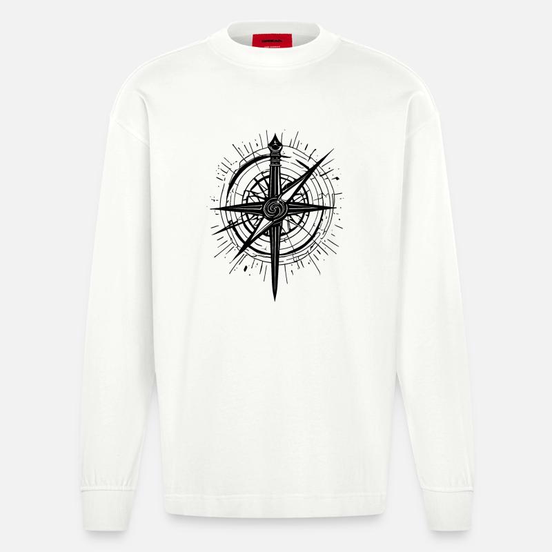 Abstrakter Kompass der Elemente - Heavyweight Oversized Organic Langarmshirt Made in EU - OFF WHITE