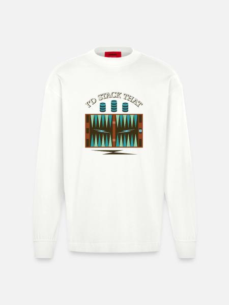 Backgammon Spiel - Heavyweight Oversized Organic Langarmshirt Made in EU - OFF WHITE