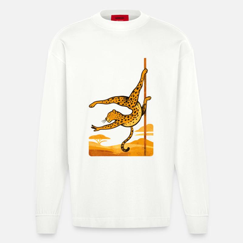 Pole Dance Leopardin Poledancerin Geschenk - Heavyweight Oversized Organic Langarmshirt Made in EU - OFF WHITE