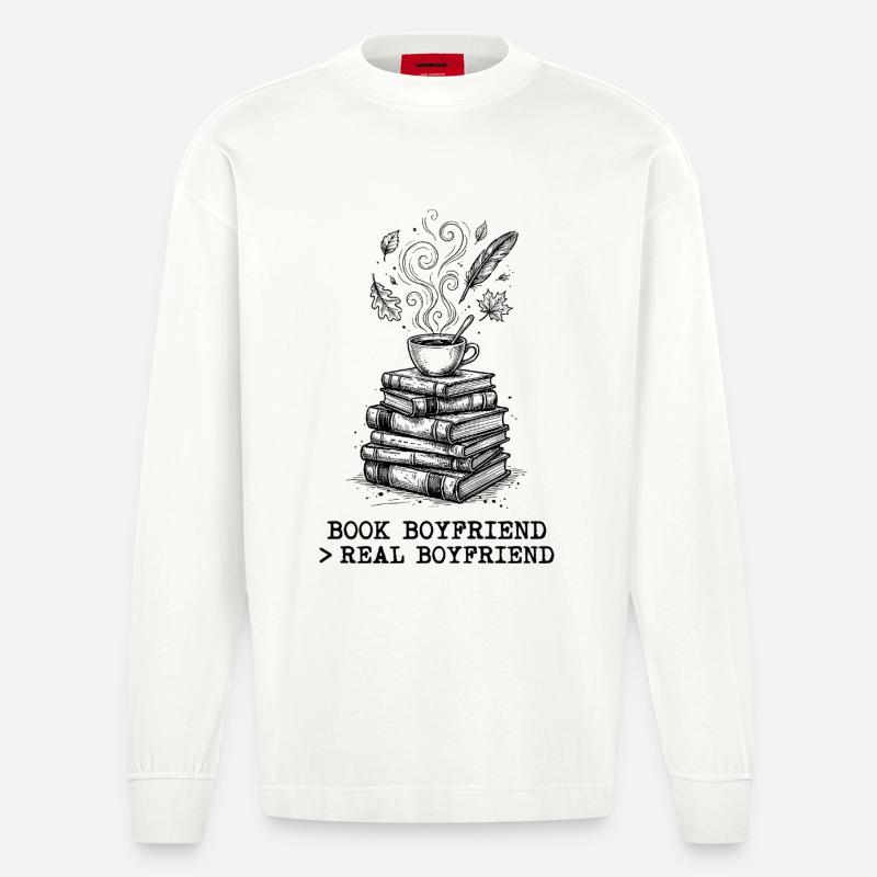 "Buchheld > Echter Freund" ! - Heavyweight Oversized Organic Langarmshirt Made in EU - OFF WHITE
