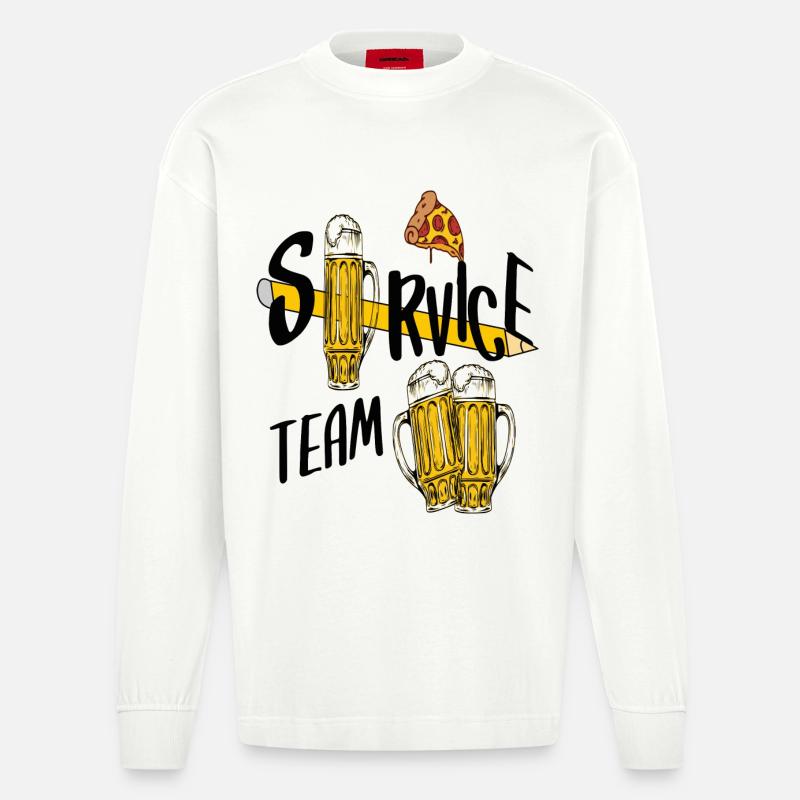 Service Team Bier - Heavyweight Oversized Organic Langarmshirt Made in EU - OFF WHITE