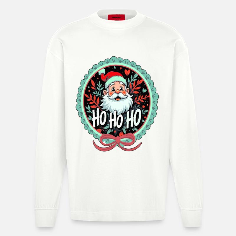 Weihnachtsmann Ho Ho Ho Ornament - Heavyweight Oversized Organic Langarmshirt Made in EU - OFF WHITE