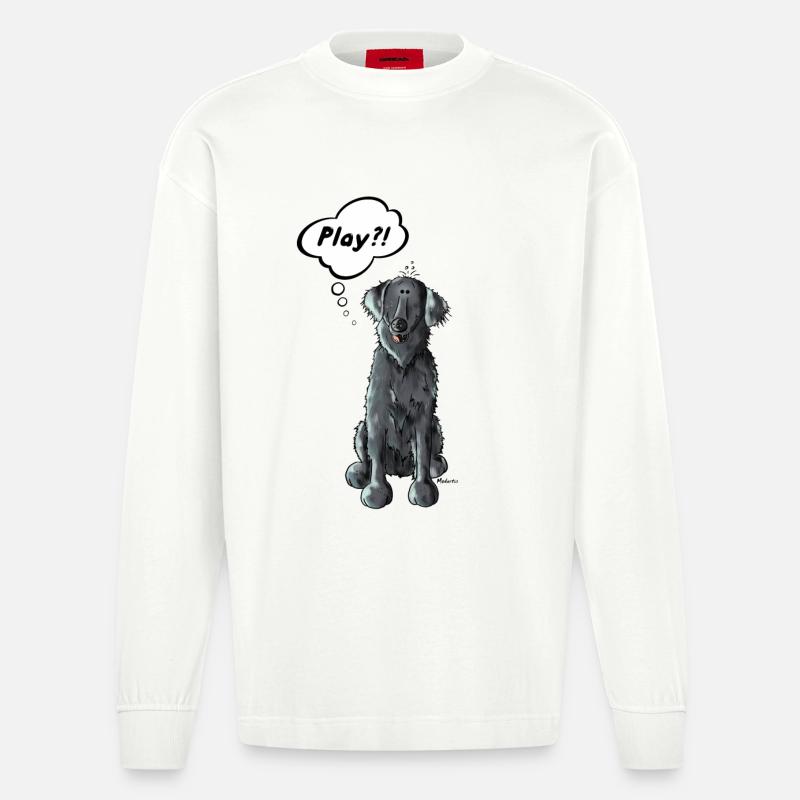 Flat Coated Retriever Play - Heavyweight Oversized Organic Langarmshirt Made in EU - OFF WHITE