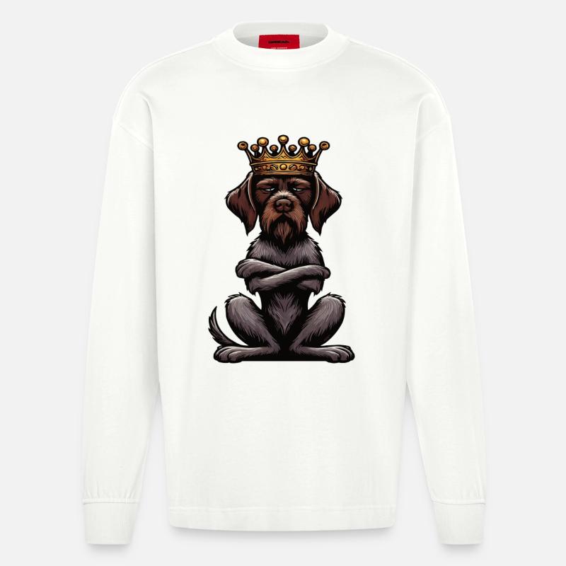 Deutsch Drahthaar Deutsch-Drahthaar Besitzer - Heavyweight Oversized Organic Langarmshirt Made in EU - OFF WHITE