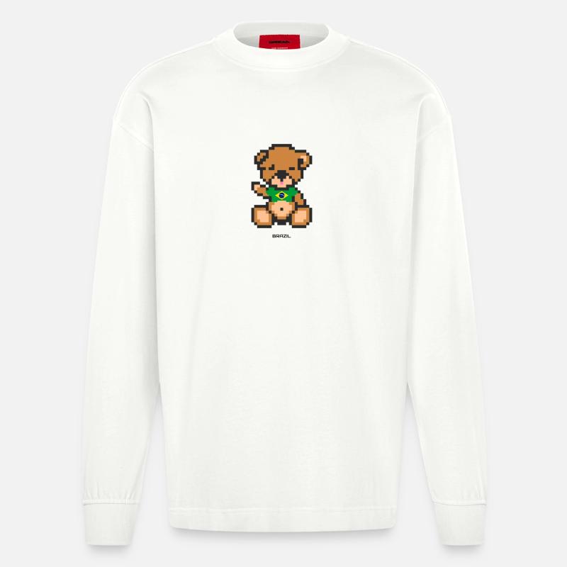 Pixel Bär Brasilien - Heavyweight Oversized Organic Langarmshirt Made in EU - OFF WHITE