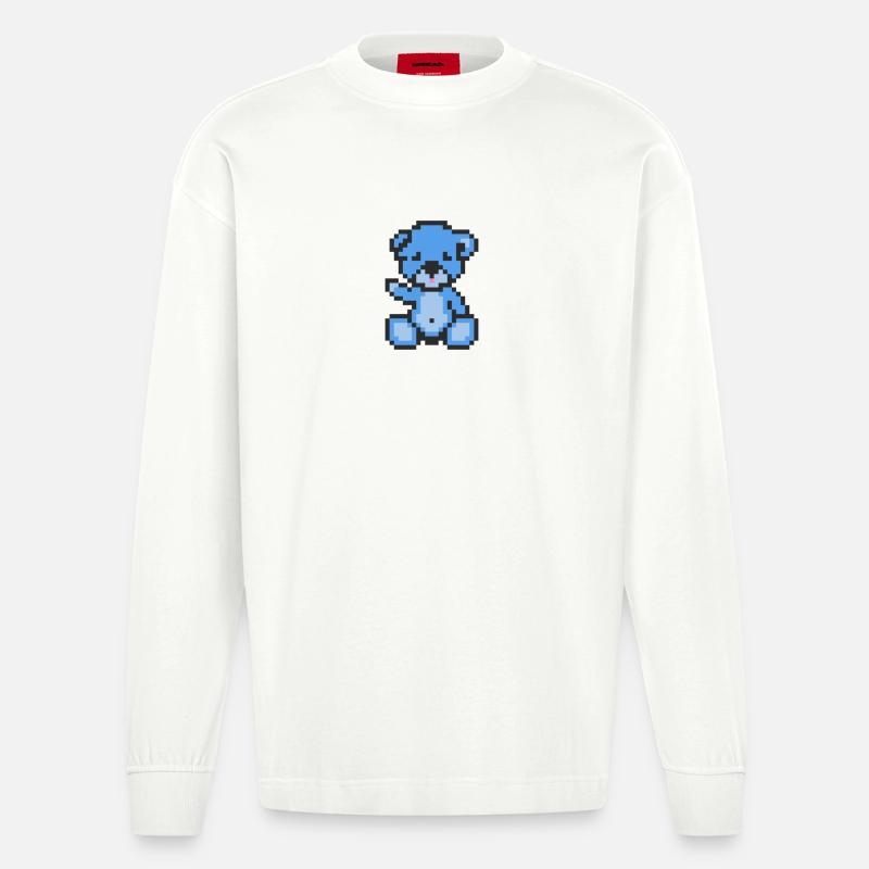 Pixel Bär Blauer Himmel - Heavyweight Oversized Organic Langarmshirt Made in EU - OFF WHITE