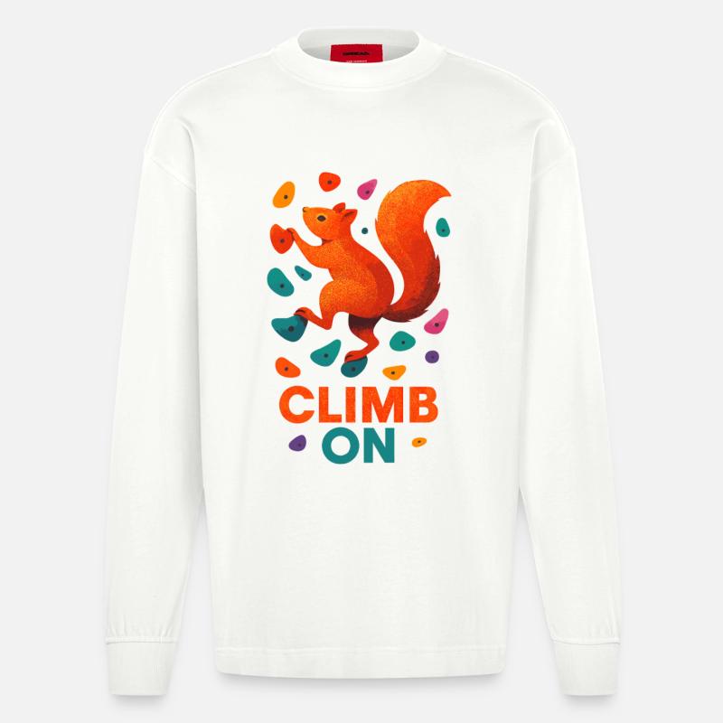 Bouldern Eichhörnchen Klettern Motivation Geschenk - Heavyweight Oversized Organic Langarmshirt Made in EU - OFF WHITE