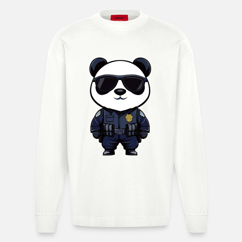 Polizei Pandas - Heavyweight Oversized Organic Langarmshirt Made in EU - OFF WHITE