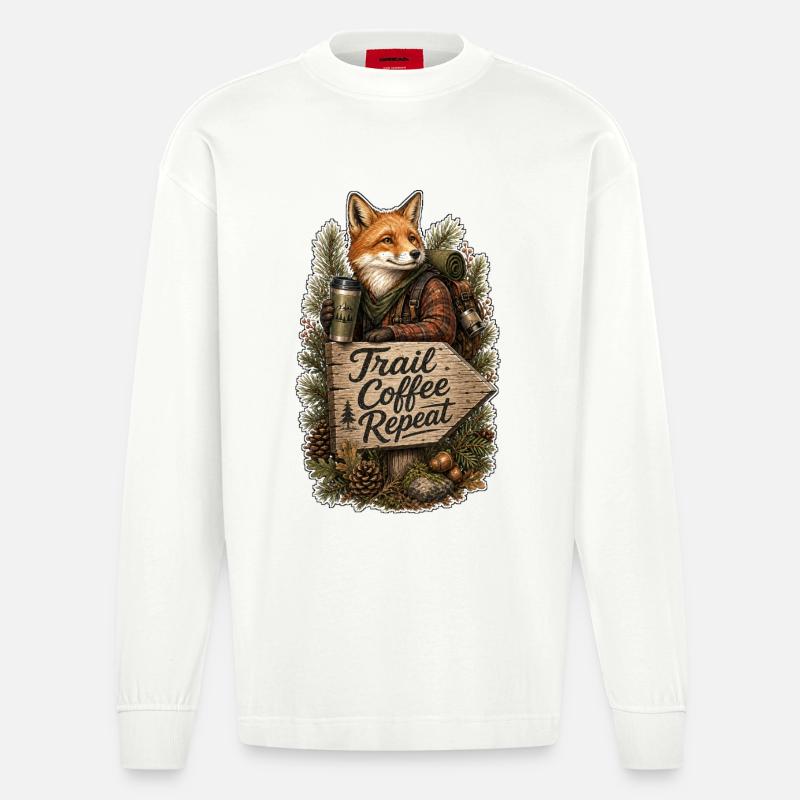 Trail Coffee Repeat Fuchs - Heavyweight Oversized Organic Langarmshirt Made in EU - OFF WHITE