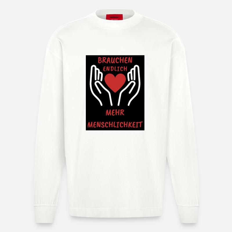 Herz- und Handdesign mit Botschaft - Heavyweight Oversized Organic Langarmshirt Made in EU - OFF WHITE