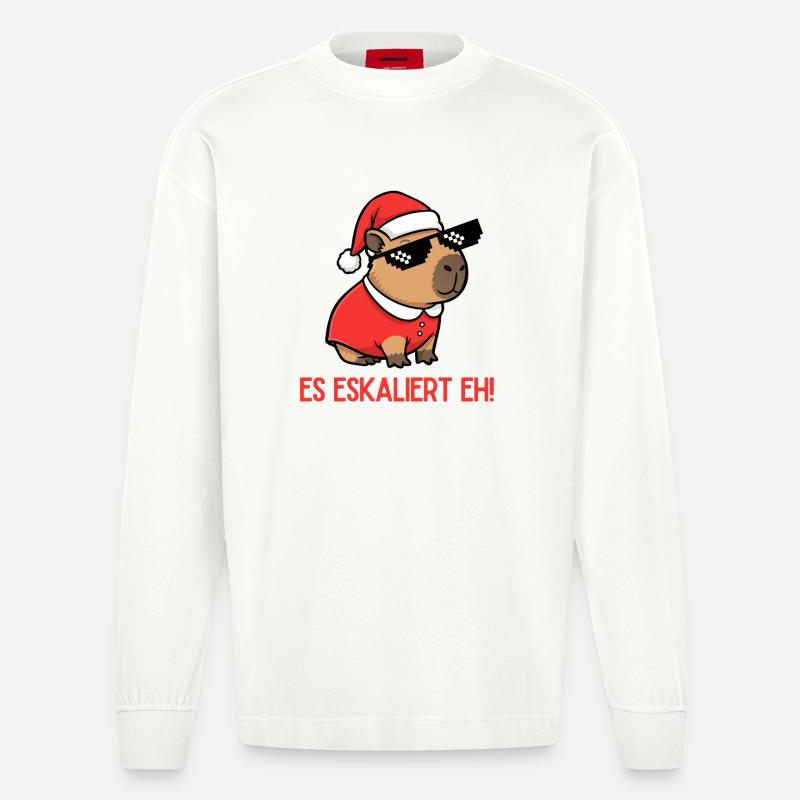 Es eskaliert eh – Weihnachtsfeier Edition 🎄🎉 - Heavyweight Oversized Organic Langarmshirt Made in EU - OFF WHITE