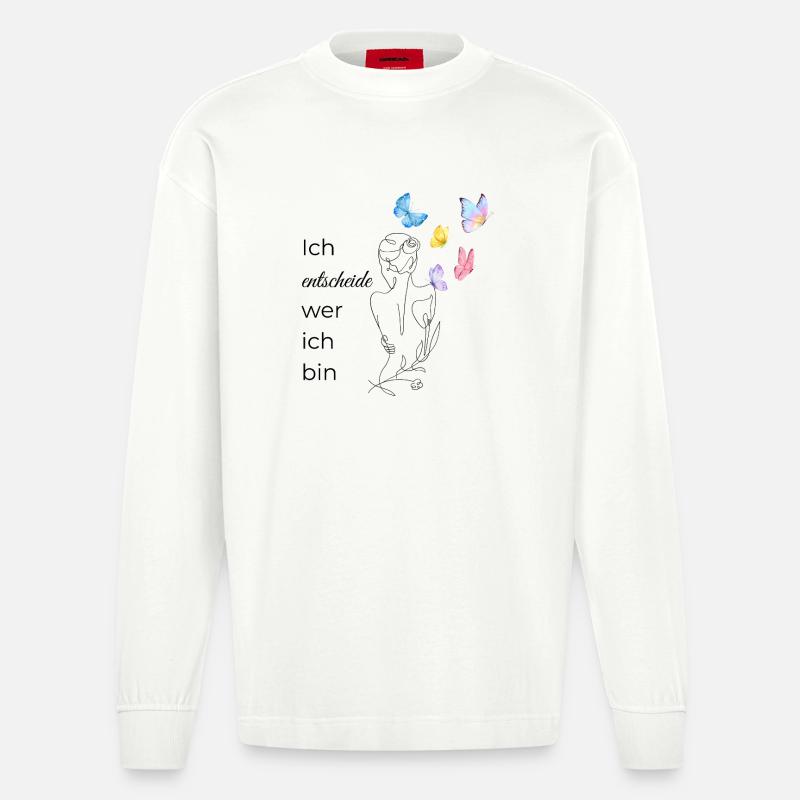 Ich ENTSCHEIDE wer ich bin - Heavyweight Oversized Organic Langarmshirt Made in EU - OFF WHITE