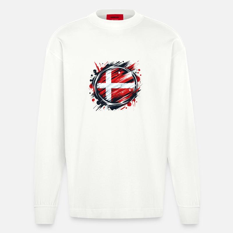 Drapeau du Danemark Dänemark - Manches longues bio épais oversize fabriqué en UE - OFF WHITE