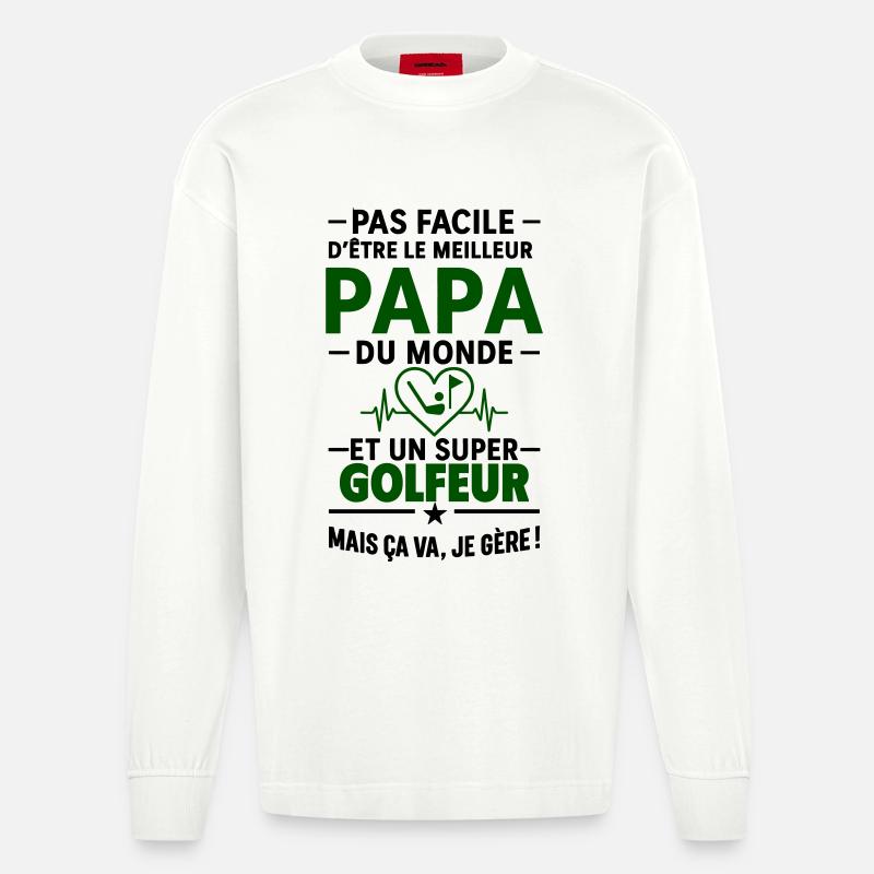 Herz + Golf – Super Papa Golfer - Heavyweight Oversized Organic Langarmshirt Made in EU - OFF WHITE