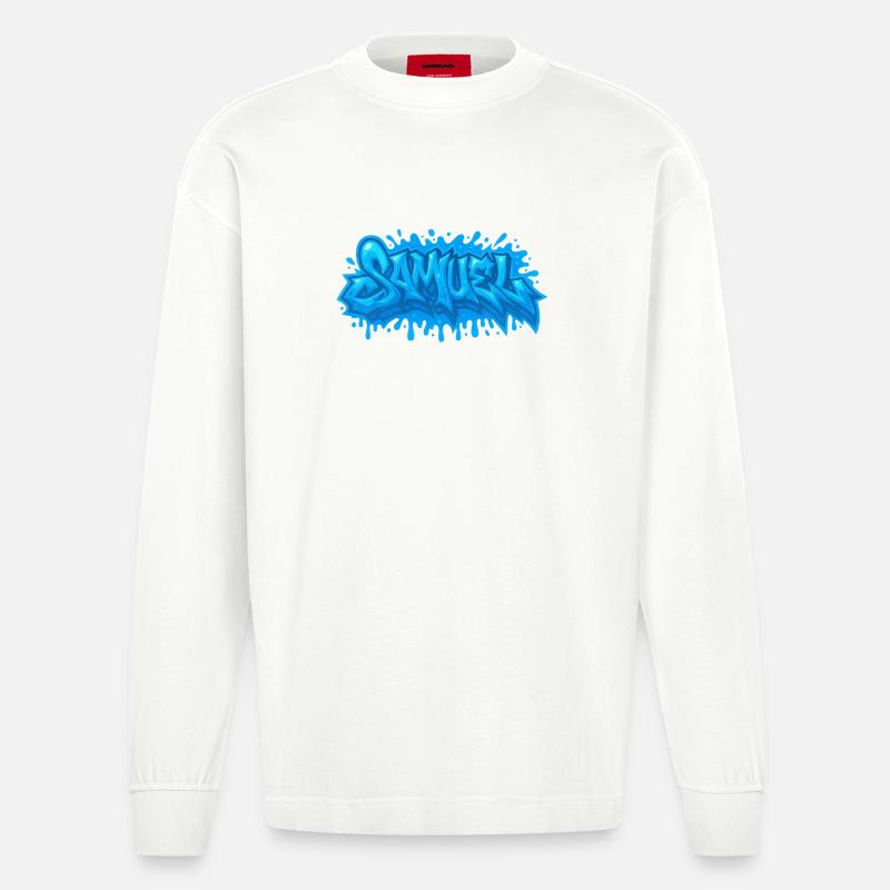 Graffiti Samuel Prénom cadeau idéal imprimable - Manches longues bio épais oversize fabriqué en UE - OFF WHITE