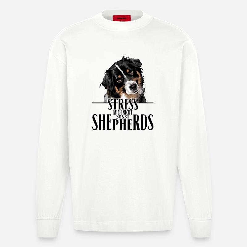 AUSTRALIAN SHEPHERD Spruch Wilsigns Aussie - Heavyweight Oversized Organic Langarmshirt Made in EU - OFF WHITE