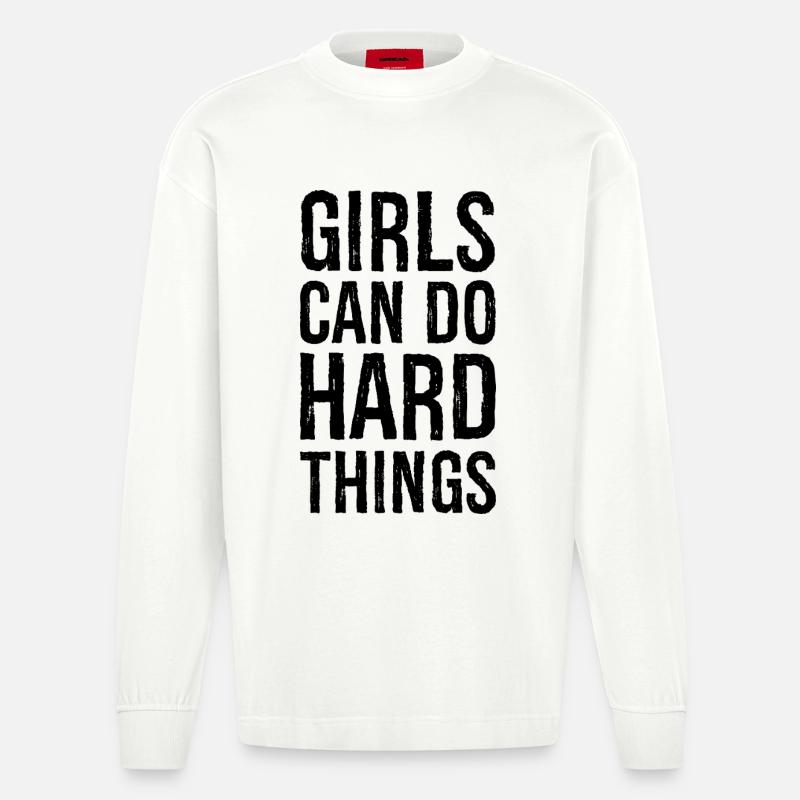 Mädchen können harte Dinge tun - Heavyweight Oversized Organic Langarmshirt Made in EU - OFF WHITE
